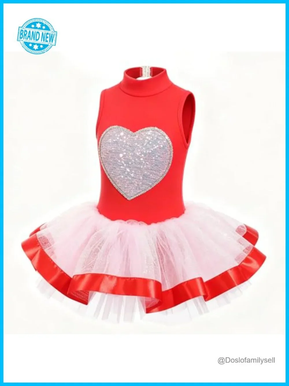 Girls Sequin Heart Ballet Tutu Dress Dance Recital Costume